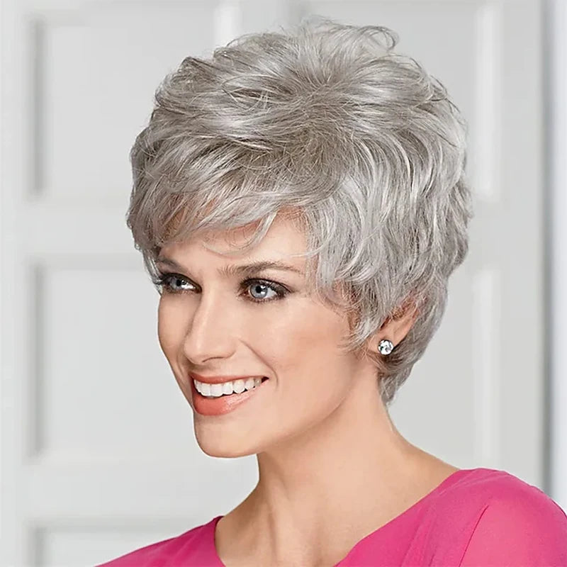 HAIRJOY Synthetic Hair Women Classic Short Wigs Layers Curly Grey Wig