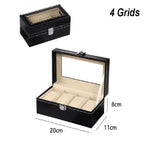 DELESYS  Classic Style 2/3/4/5/6/8/10/12/20 Slots PU Leather Watch Display Case Organizer Jewelry Storage Box With Glass Top