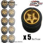 1/64 Wheels with Detachable Rubber Tires Electroplated Color for Toy Model Diecast Cars Refiting Parts for Hotwheels (5 sets)