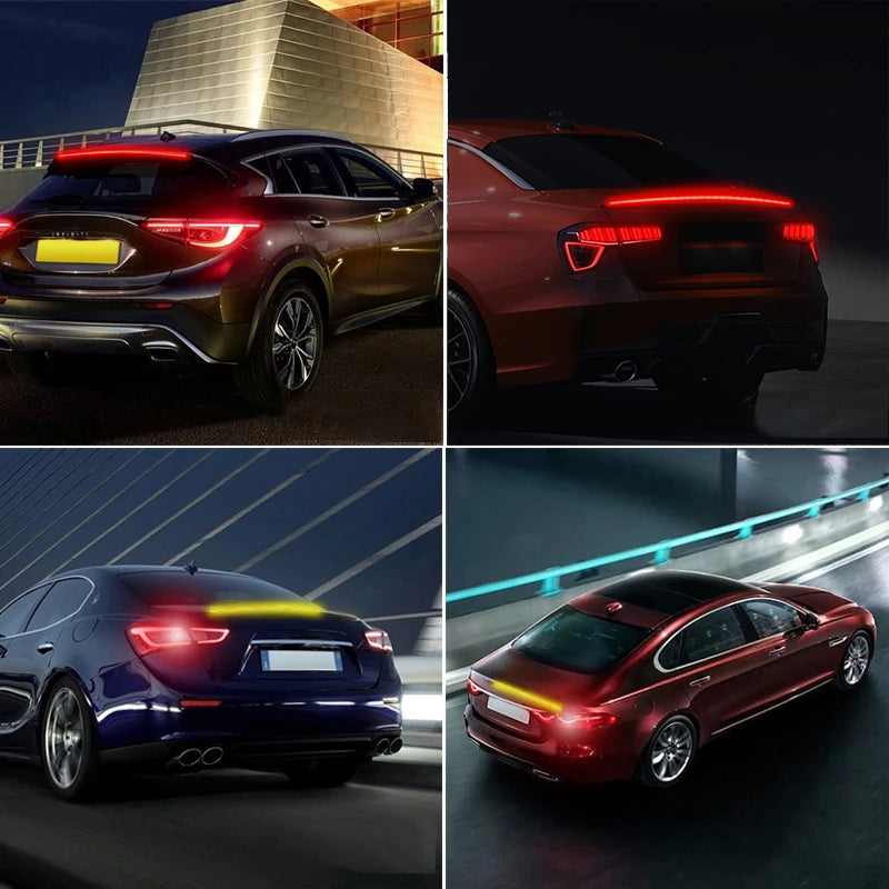 Dynamic White Yellow Carbon Fiber LED Spoiler Light Car Trunk Spoiler Roof Lip Kit Car Rear Spoiler Light Strip 12V
