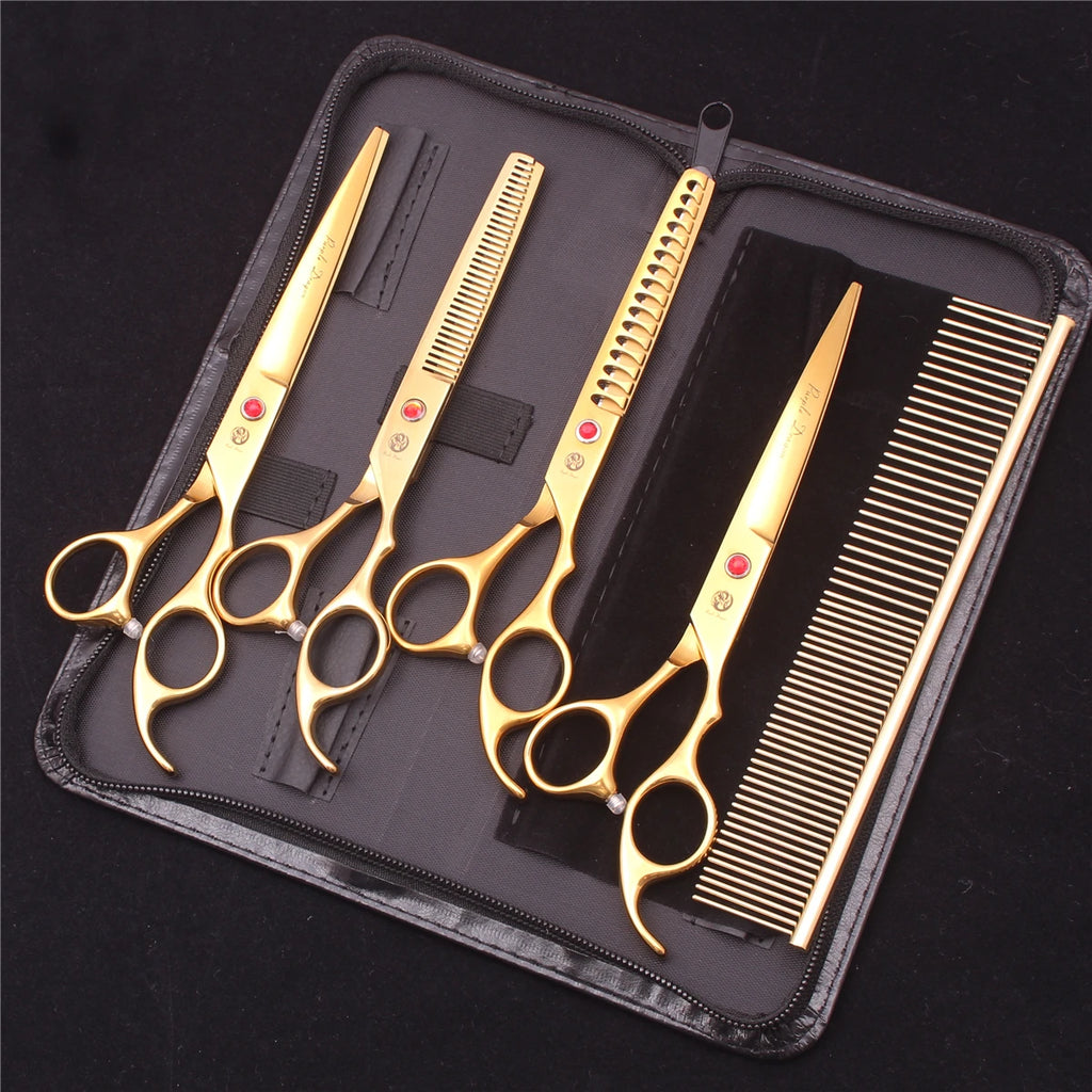 Purple Dragon Pet Scissors 7'' Stainless Dog Groomming Scissors Kit Straight Shears Thinning Shears Chunker Curved Shears Z3003