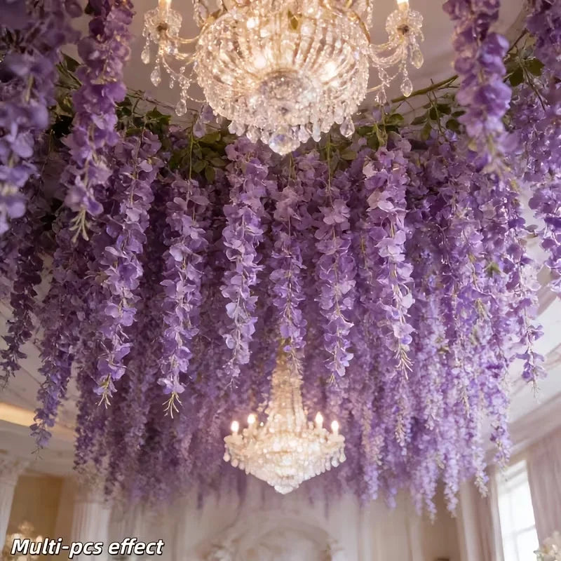 30pcs Artificial Elegant Simulated Wisteria Vine Purple Hanging Flowers for Wedding Party Archways Ceiling Table and Wall