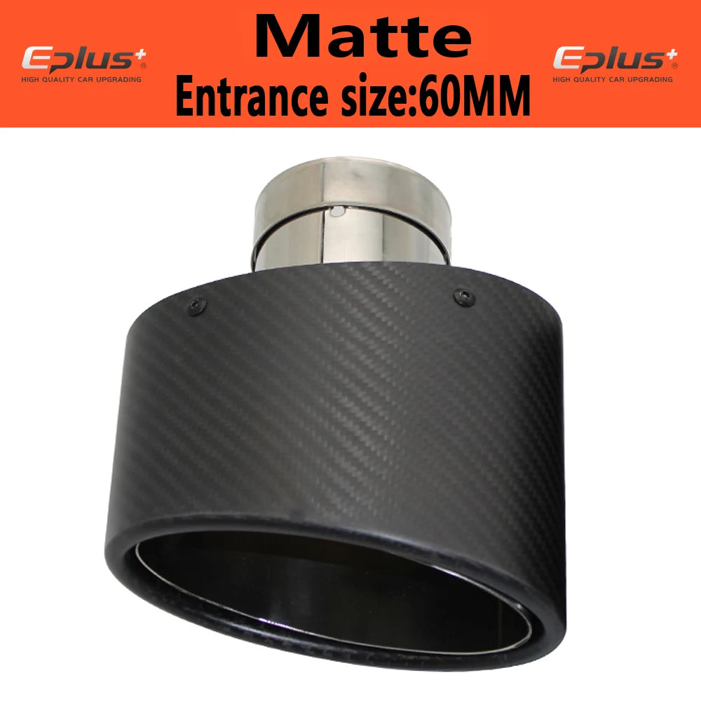 Universal Car Matte Carbon Fiber Muffler Tip Exhaust Pipe Nozzle Decoration Stainless Silver&Black Tilting Left Right Oval