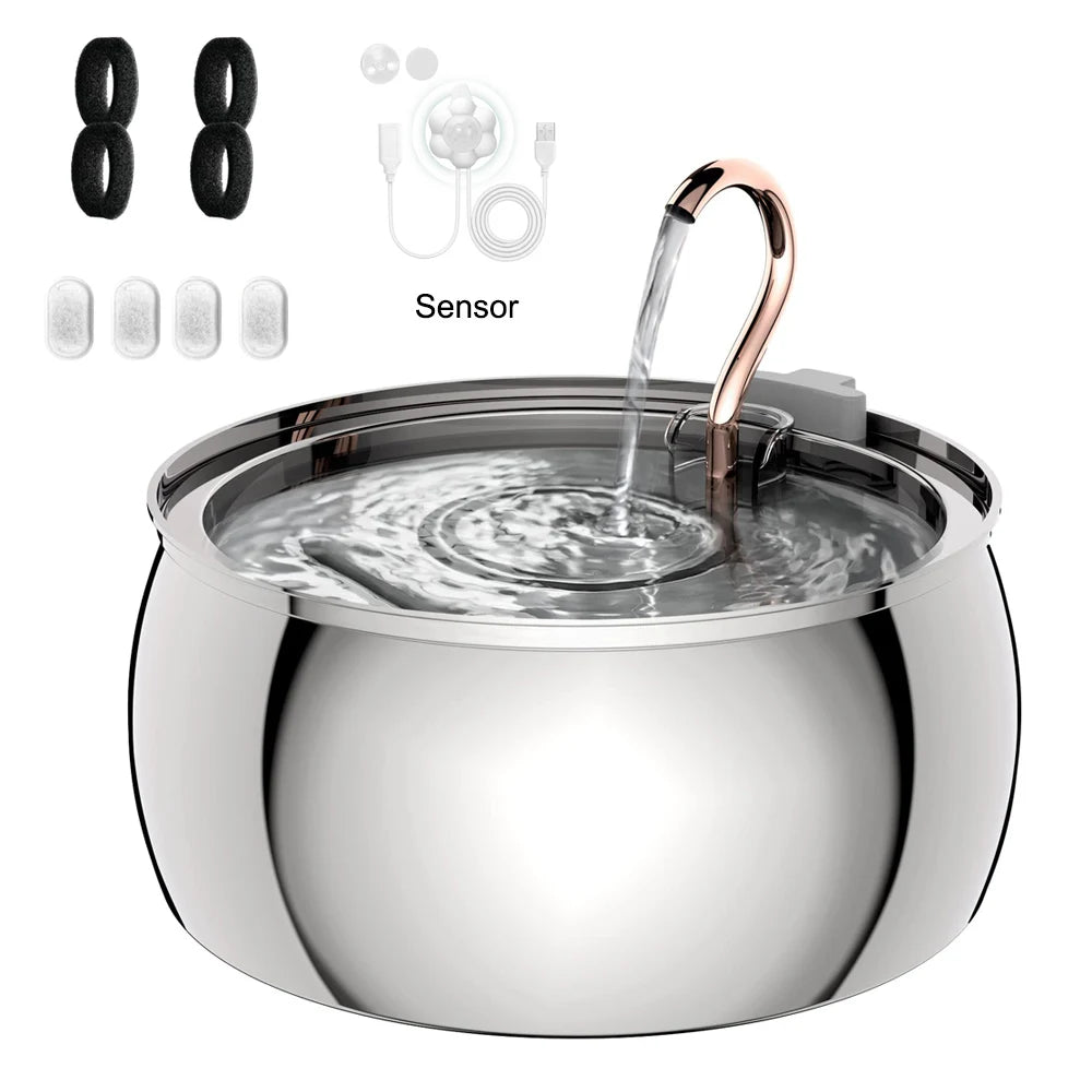4L Stainless Steel Pet Cat and Dog Drinking Fountain Ultra-Silent Water Pump Suitable for Multiple Pet Drinking Bowls