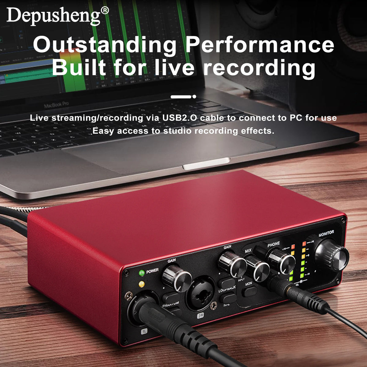 Professional Audio Interface Portable Usb Sound Card Mixer For 48V Microphone Musical Instrument Recording