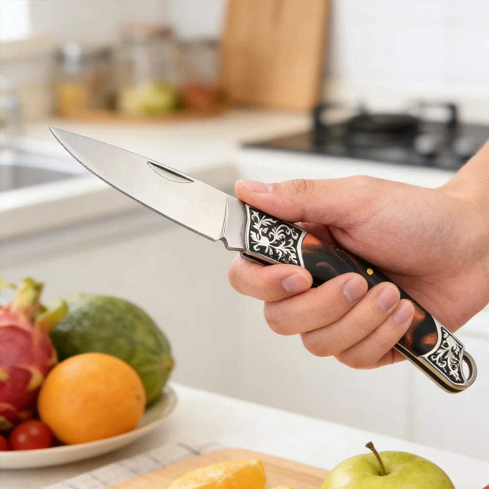 Stainless Steel Resin Handle EDC Folding Pocket Knife Exquisite Gift Fruit Knife Portable Lightweight Outdoor Camping Daily Use