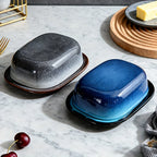 1pc Retro Kiln-change Ceramic Butter Dish with Lid, Porcelain Butter Dish for Countertop Butter Keeper Butter Holder Container f
