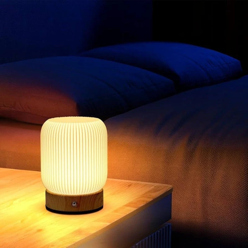Touch Light Cordless Desk Lamp Battery Powered LED Bedside Lamp Rechargeable Night Light Wood Grain Base