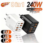 2026 New 240W Multi Port Charger Pd Smartphone Super Fast Charging 4usb-4type-C Charging Head EU US UK Adapter