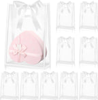 10Pcs Clear Plastic Gift Bag with Die Cut Handles Reusable PP Flower Bag with Ribbon for Wedding Bridal Birthday Party Business