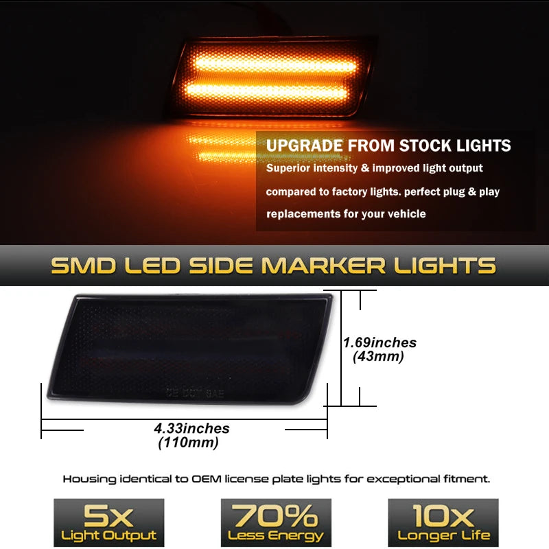 For Chrysler 300 300C 2005-2010 2PCS LED Side Marker Light Amber Front Bumper Turn Signal Light,Replace OEM Sidemarker Lamps