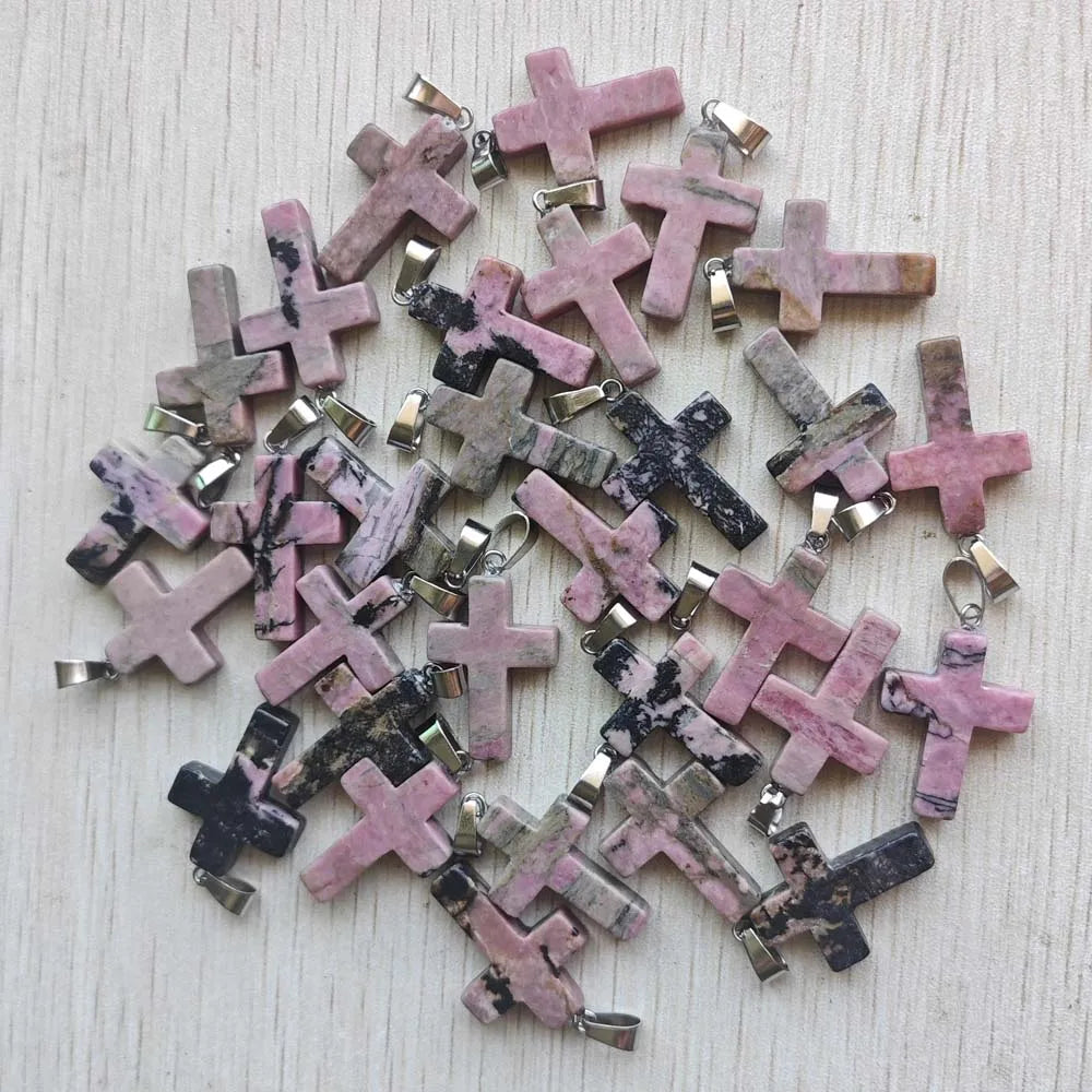 Wholesale 50pcs/lot  Fashion hot sell natural stone mixed color assort  cross pendants Charms fit Necklaces jewelry making