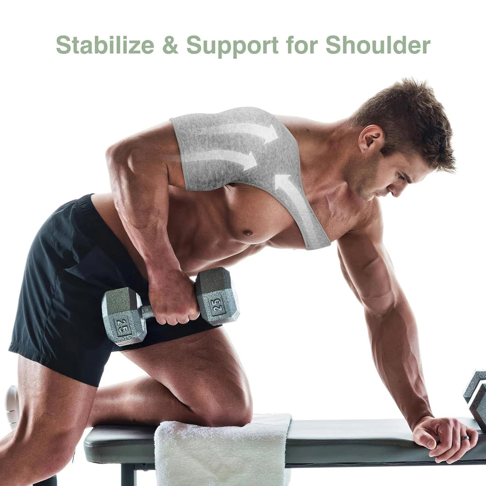 Adjustable Compression Shoulder Brace Gray, Rotator Cuff & AC Joint Support Strap 1pc