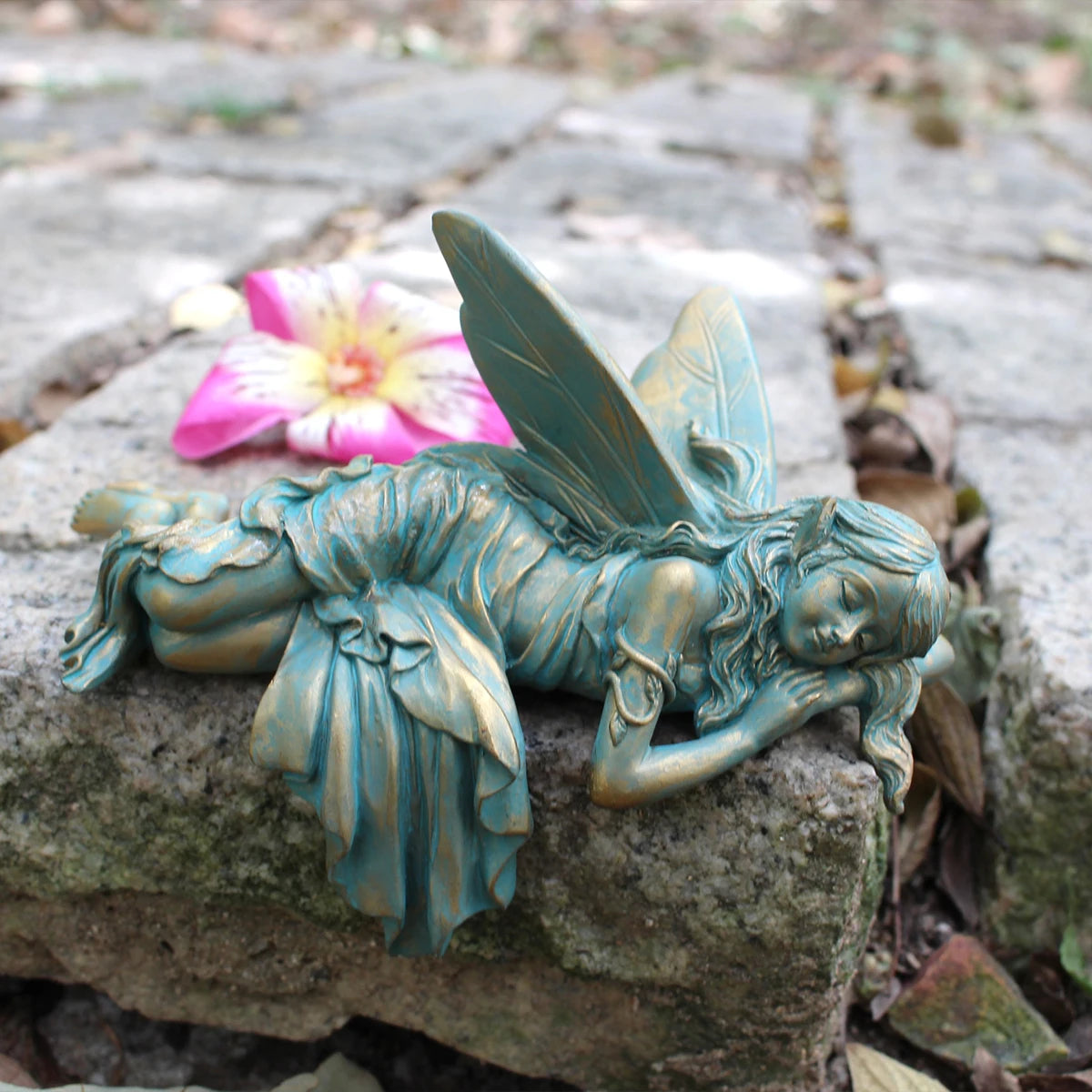 Resin imitation copper sleeping position wings elf suitable for desktop, courtyard, lawn, flower pot, Valentine's Day gift
