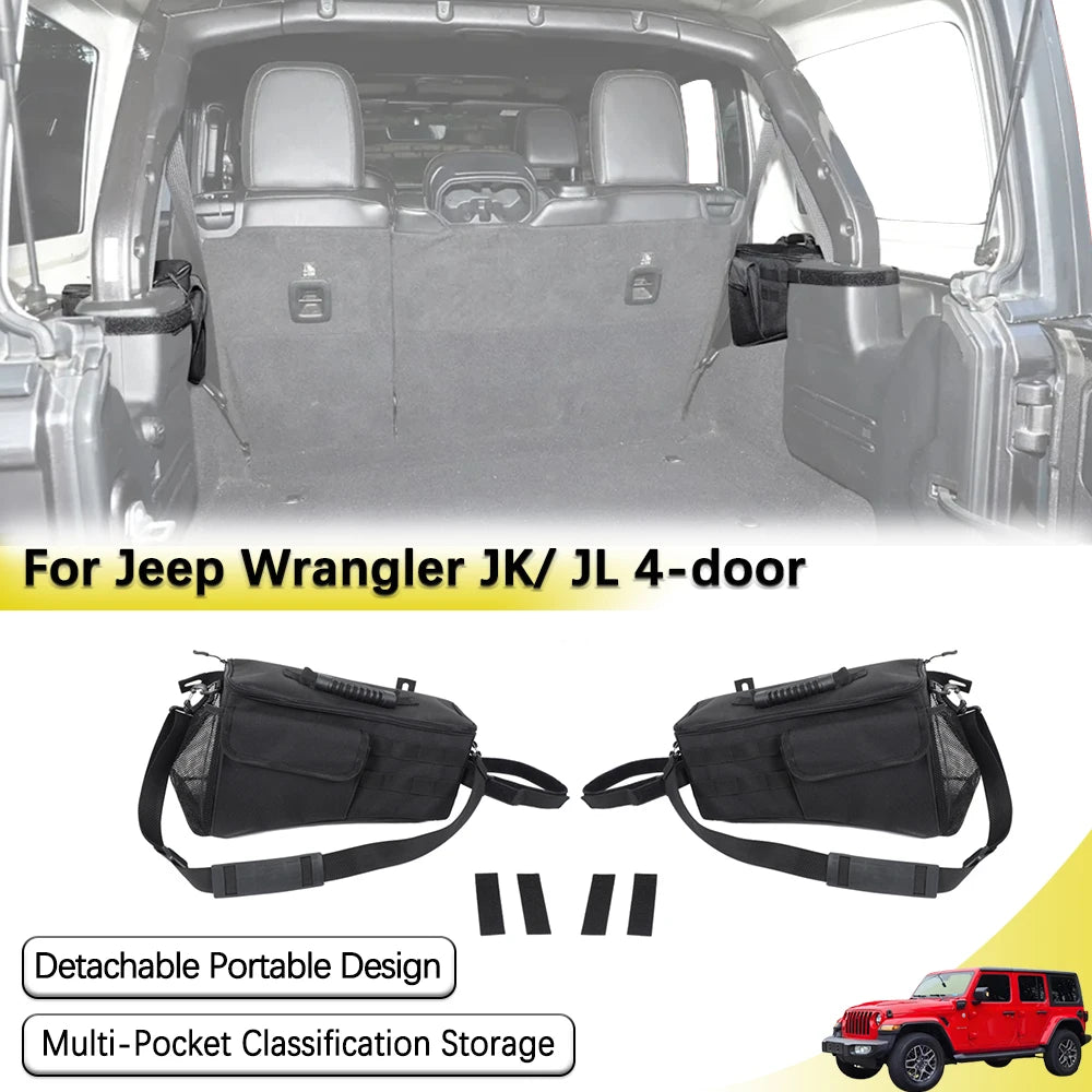 Rear Trunk Side Storage Bag For Jeep Wrangler JK 2007-2017 JL 2018-2025 Trunk Cargo Tool Organizer Luggage Bag Interior Access