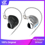 KZ ZAX Hybrid Wired In-Ear Monitor Earphones 7BA+1DD, Black/Silver, With/No Mic