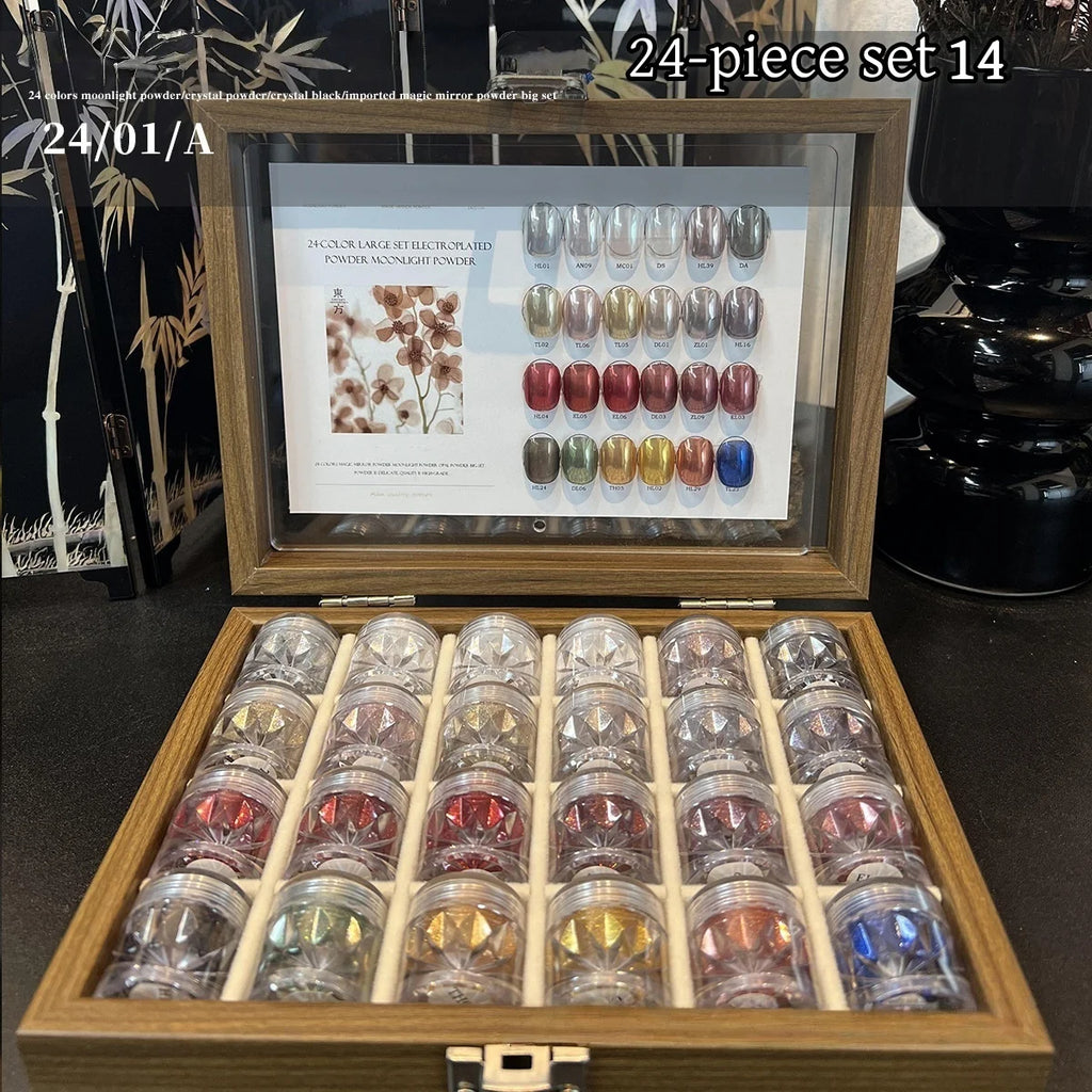 High-End Nail Art Set, 24 Colors Moonlight Mirror Powder Kit, Ultra-Fine Glitter, Japanese Style, Perfect for All Occasions