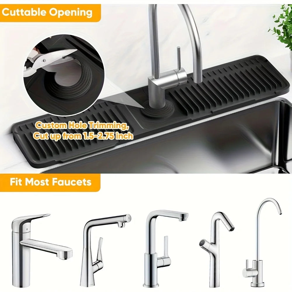 Kitchen Sink Splash Guard with 7° Slope Design | Quick Drain Faucet Mat, Snap-On Fixation | Splash Catcher for Kitchen