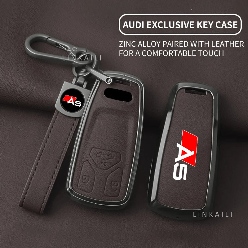 Suitable for Audi A5 Sports 2017 2019 2021 2022 Zinc Alloy Car Key Case Leather Fashion Car Keychain Auto Accessories