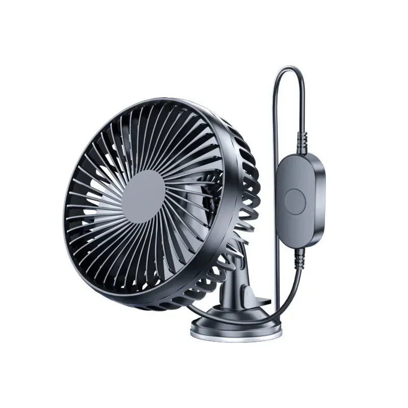 12V-24V Car Fan with Suction Cup Mount, 3-Speed, USB Rechargeable, 360° Rotating, Black, 2pcs