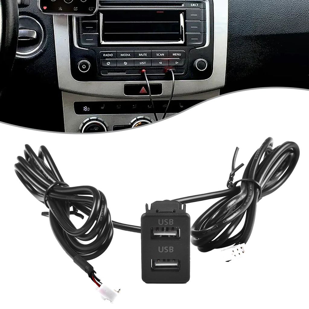 Car Dash Mount Dual USB Port Panel Interface Extension 145cm Cable Adapter Dual USB TypeC Port Panel AUX Extension Cable Adapter