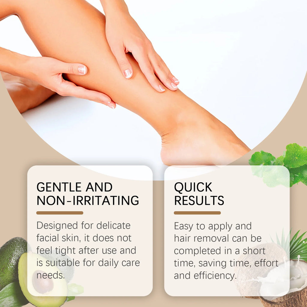 Coconut Hair Removal Cream for Body Face Legs Armpits Fast Gentle Depilatory Cream Women Men Sensitive Skin No Irritation 100g