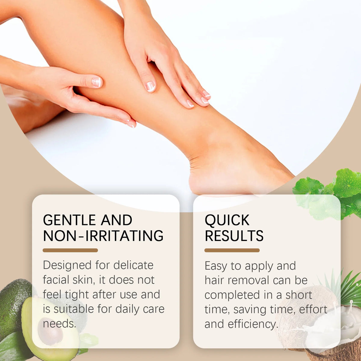 Coconut Hair Removal Cream for Body Face Legs Armpits Fast Gentle Depilatory Cream Women Men Sensitive Skin No Irritation 100g