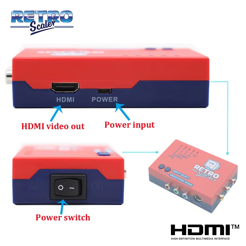 RetroScaler2x A/V to HDMI® Converter and Line-doubler For Retro Game Consoles PS2 N64 NES Dreamcast Saturn MD1 MD2
