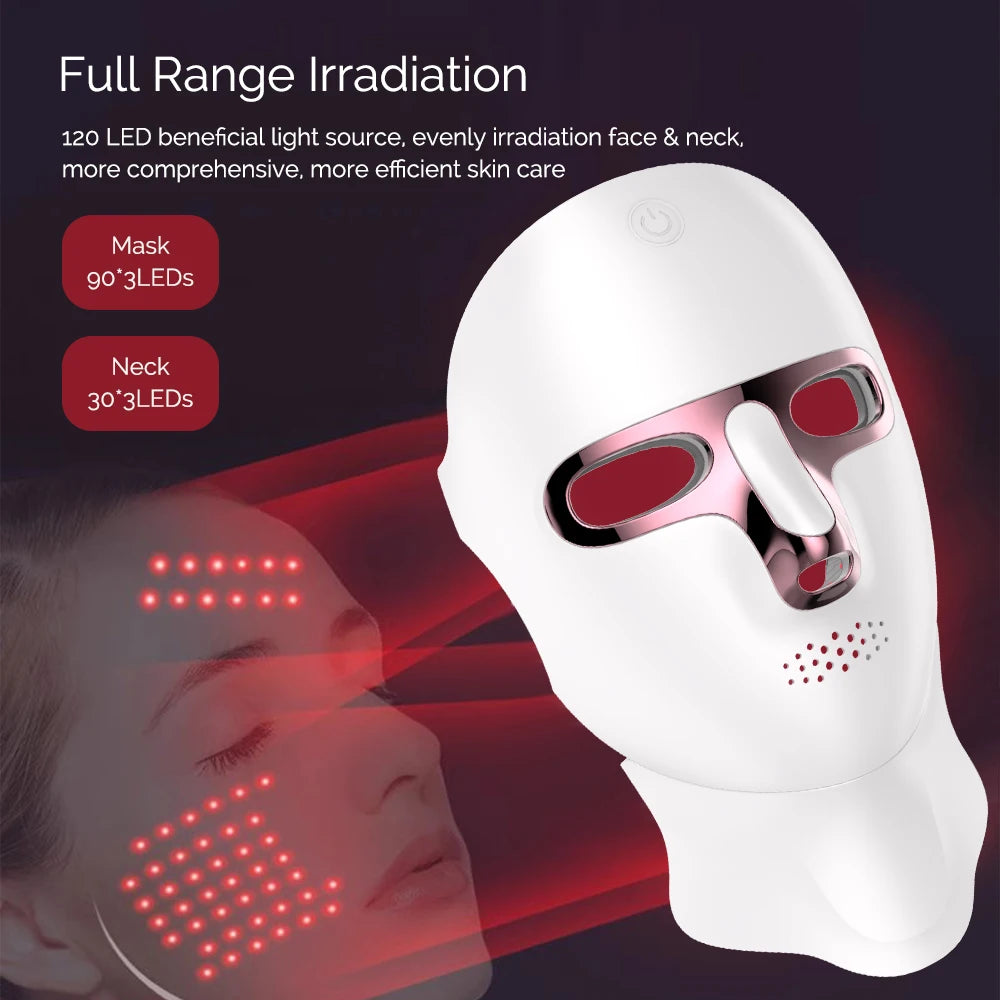 7 Color LED Facial Mask Face and Neck Photon Skin Rejuvenation Whitening Tighten Rechargeable Neck Face Care Beauty Treatment