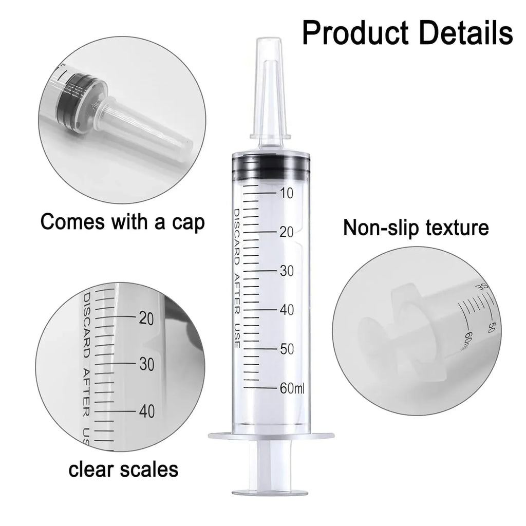60ml Syringe With 1m Hose Plastic Syringe Pet Feeding Syringe with Lid Measuring Syringe for Lab, Dispensing, Watering Pumping