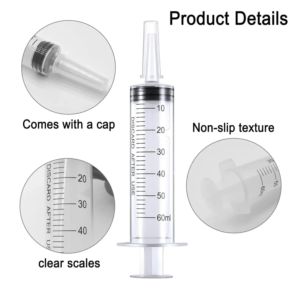 60ml Syringe With 1m Hose Plastic Syringe Pet Feeding Syringe with Lid Measuring Syringe for Lab, Dispensing, Watering Pumping