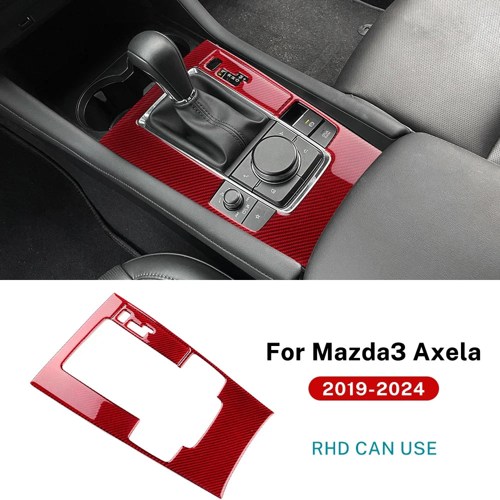 Mazda 3 Axela 2019-2025 Gear Shift Panel Trim Sticker Soft Carbon Fiber Black/Red