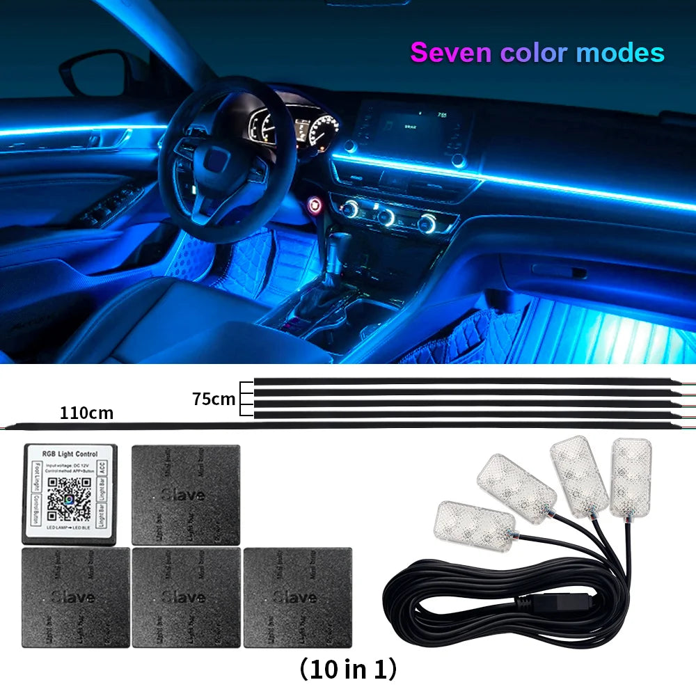 14/18 in 1 Led Acrylic Car Ambient Light RGB 64 213 Color Symphony Acrylic APP Streamer Atmosphere Lamp Kit One Zone Dual Zone
