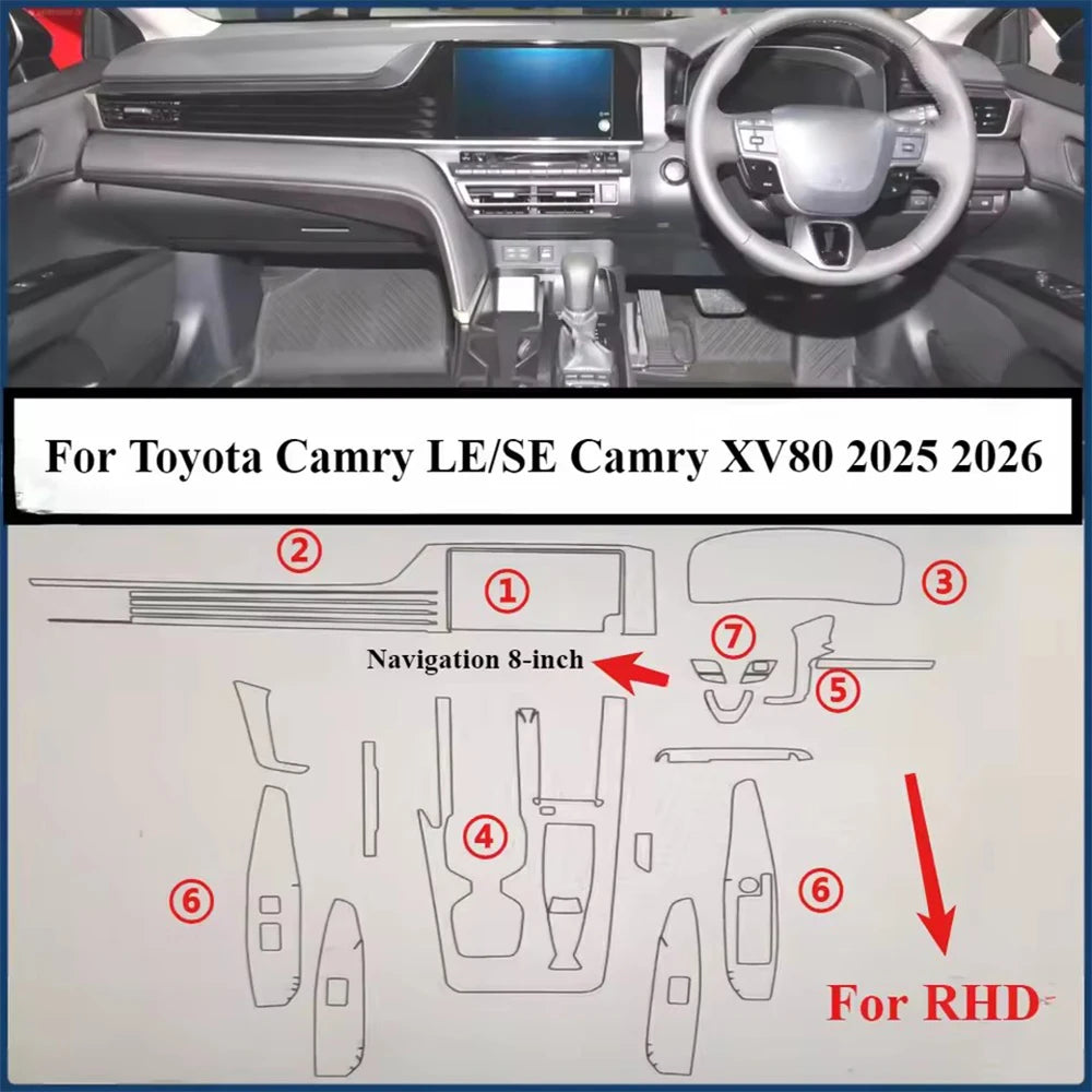 Car TPU Interior Protection Pre-cut Film For Toyota Camry XV80 2025-2026 Gear Panel Center Console Navigation Cover Accessories
