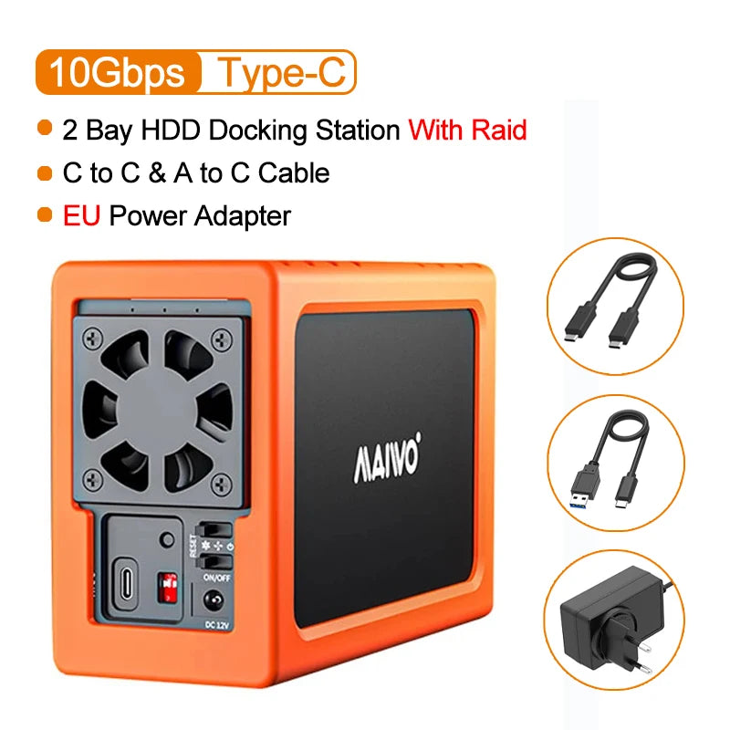 MAIWO 2 Bay Array Case 3.5-inch Desktop Serial Hard Drive Box RAID Storage Expansion Mobile Mechanical Shell External Hard Drive