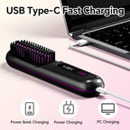 Rechargeable Hair Straightener Brush, Ionic Straightening Comb - 20s Fast Heating, 3 Temp Settings & LED Display for Home Salon