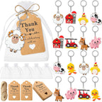 16 set  farm animal party gifts with keychain kraft paper label white transparent hard gauze bag birthday school carnival reward