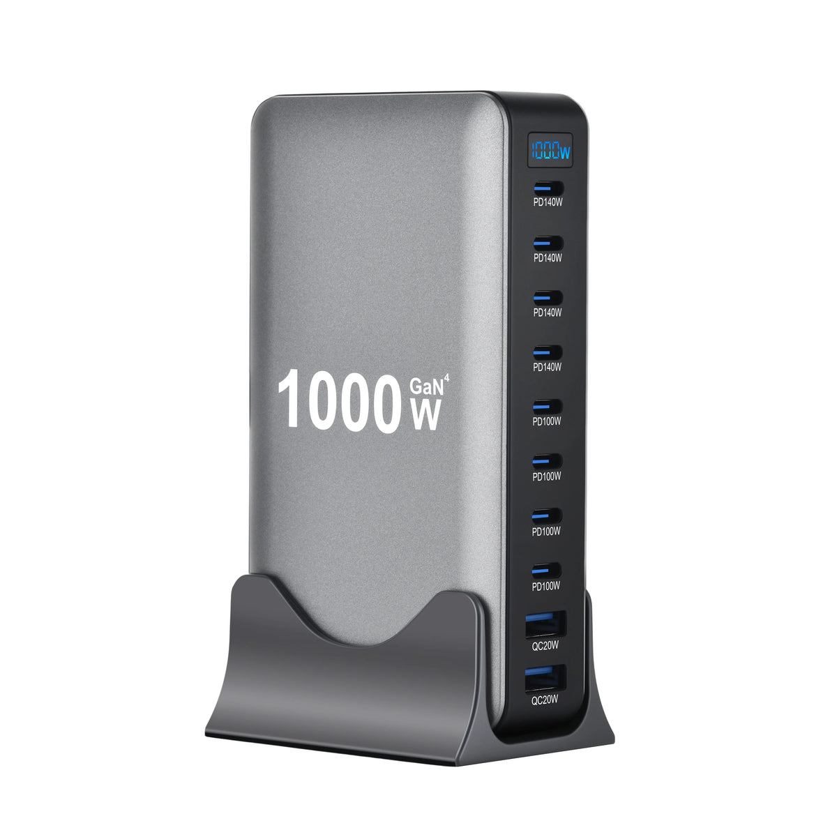 1000W 10-Port GaN Desktop Adapter 140W PD Fast Charging for MacBook Pro Laptop, 100W for Phone Tablet, Multi Port USB Hub Statio