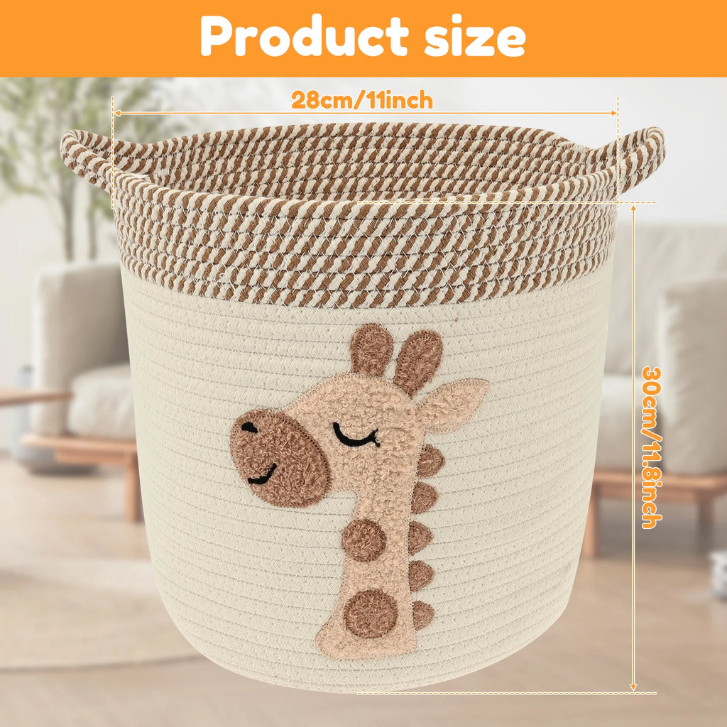 Cotton Rope Storage Basket Large Capacity Toy Organizer with Embroidery Decor Clothes Hamper Woven Sundries Organizer for Home