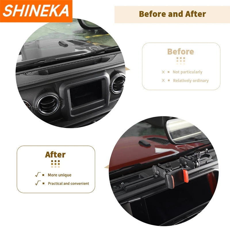 SHINEKA Car Center Console Slide Rail Expansion Mobile Phone Holder GPS Bracket for Jeep Wrangler JL Gladiator JT 2018-2024 Up