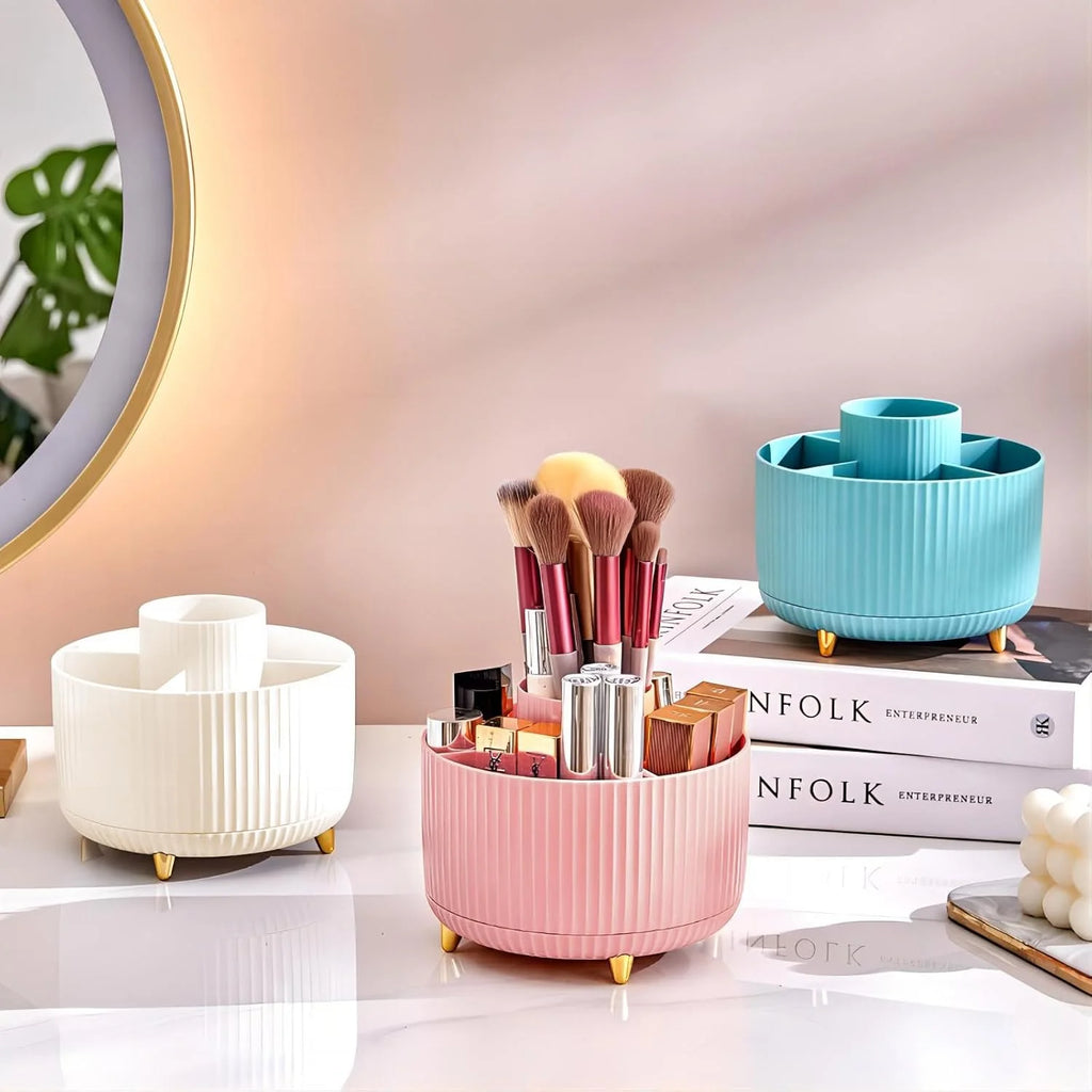 360° Rotating Makeup Organizer Storage Box, Cosmetic Brush & Lipstick Holder, 1pc