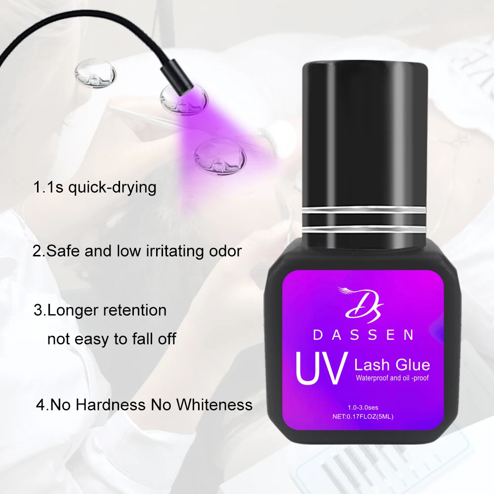 Dassen 5ml UV Eyelash Extension Glue 1S Fast Drying Strong Hold Long Lasting Non-Irritating Adhesive for Mink Lash Professional