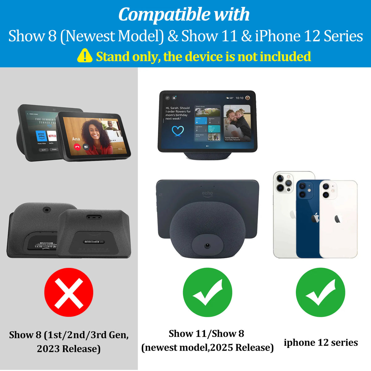 SPORTLINK Adjustable Tilt Desk Stand for Echo Show 11/Show 8 2025 Release Magnetic Base Anti-Slip Silicone Holder Home Office