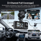 4K 3-Lens Dash Cam WiFi Car DVR Front Inside Rear Triple Camera 24H Parking Mode
