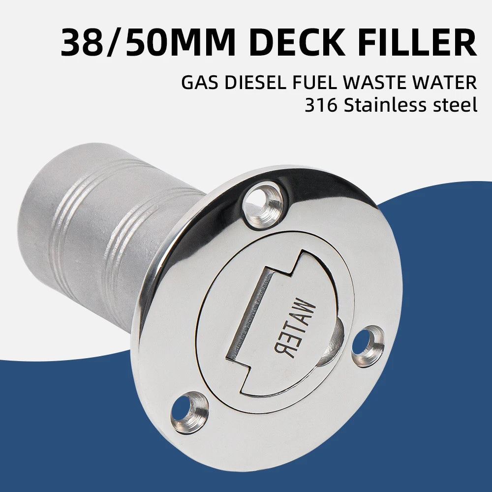 38/50mm 316 Stainless Steel Boat Deck Filler with Keyless Cap GAS DIESEL FUEL WASTE WATER Mirror Polish Marine Deck Filler Cap