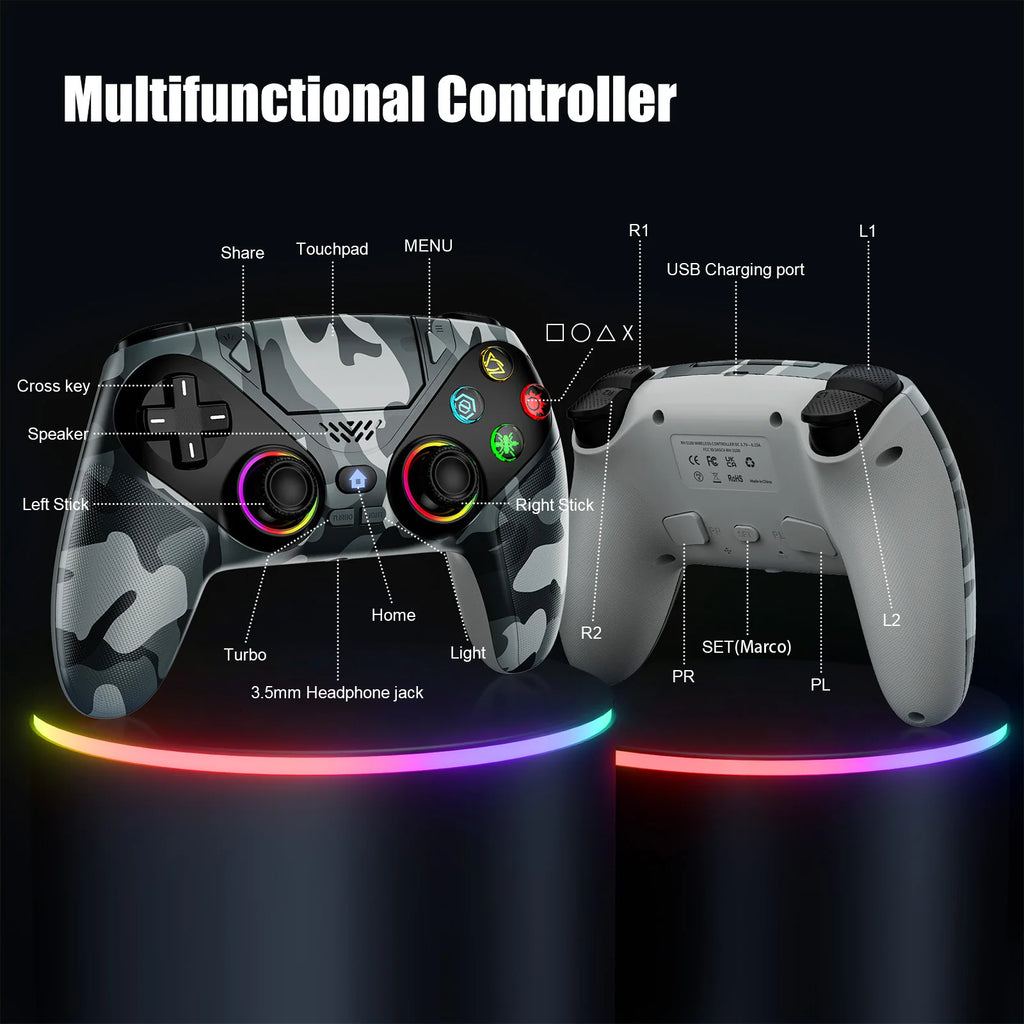 PS5 wireless controller gamepad with turbo, vibration, programmable buttons, RGB light