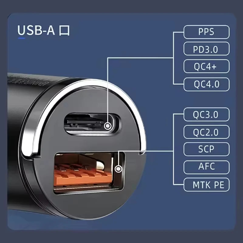 100W Car Charger USB Fast Charging For IPhone QC3.0 Mini PD USB Type C Charger Car Phone Charger For Samsung XiaoMi
