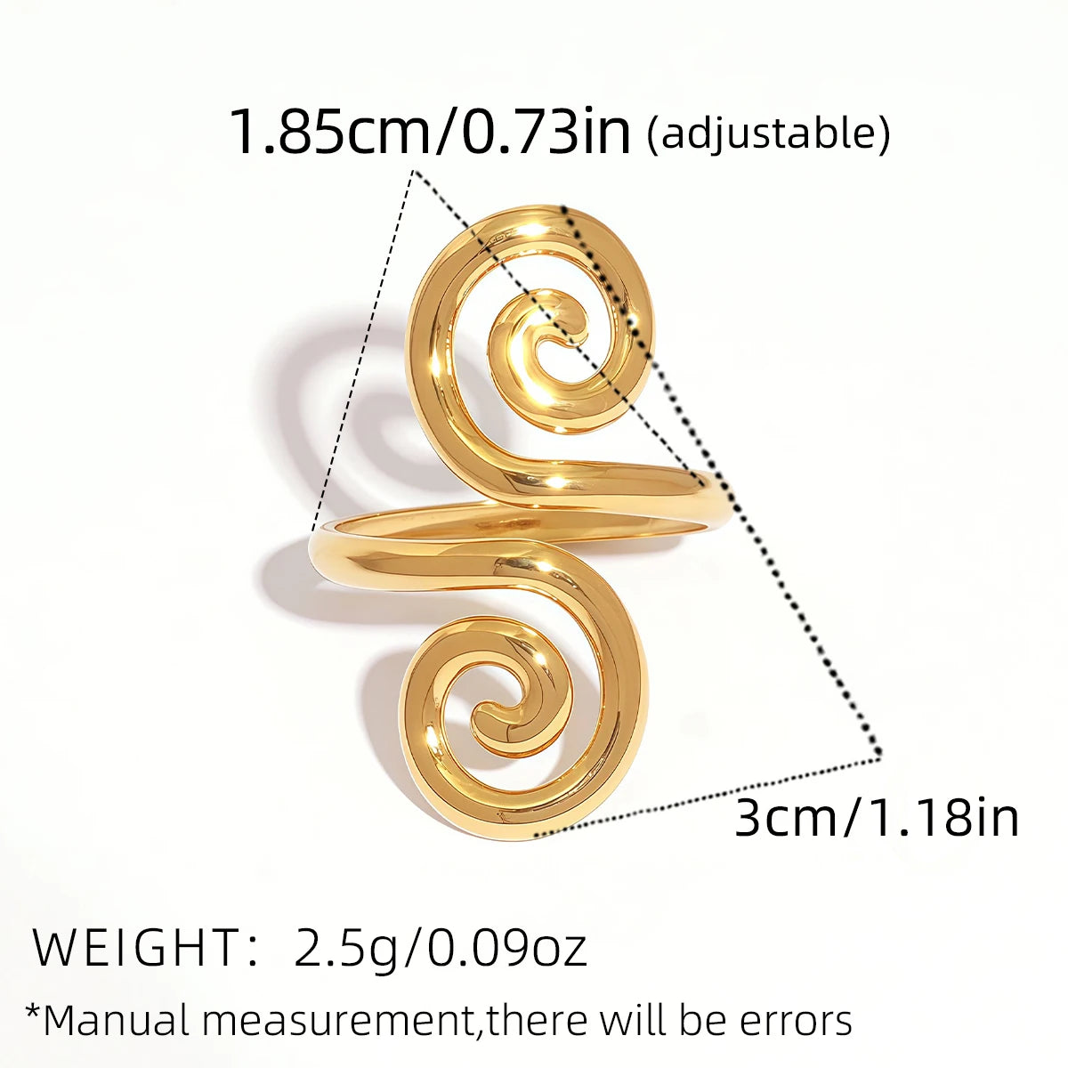 Vintage Metal Irregular Smooth Spiral Ring Set Women's 18k Gold Plated for Everyday Wear, Vacation Travel