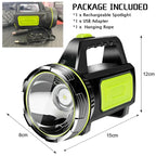 Rechargeable LED searchlight flashlight hand lamp, 2 light modes, waterproof, 1pc