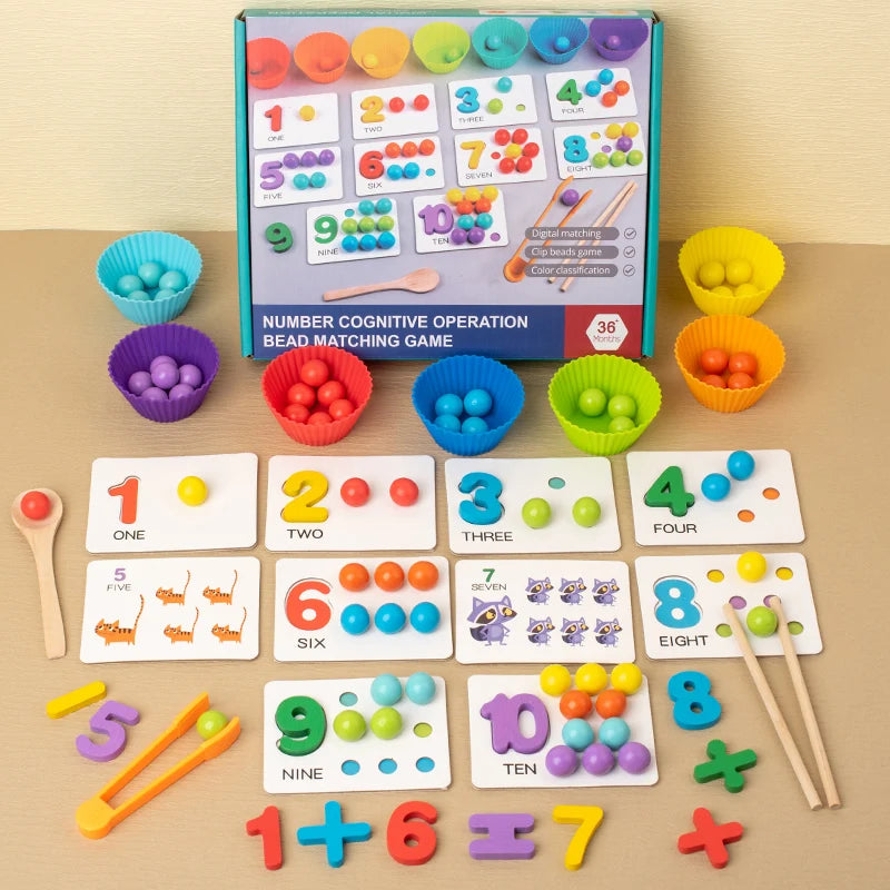 Wooden clip beads sorting bowl toy for toddlers, fine motor skills learning activity